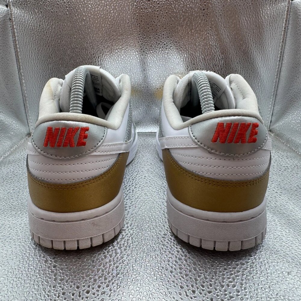 Size 9.5 Nike‎ Dunk Low Womens Gold White Silver Athletic Sneakers DH4403-700 - Picture 8 of 11